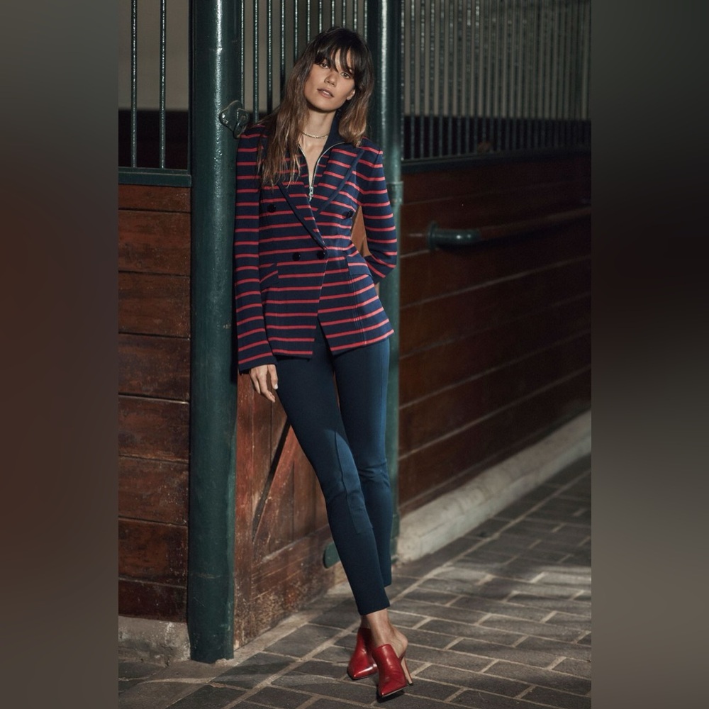 Veronica Beard | Fontana Blue & Red Striped Double Breasted Knit Blazer